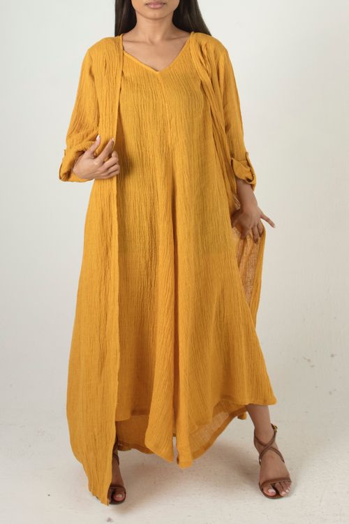 Yellow Linen Sleeve With Jumpsuit