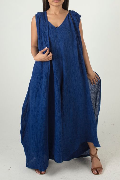Linen Blue Sleeveless With Jumpsuit