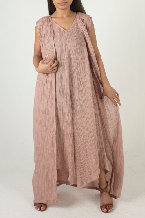 Pink Linen Sleeveless With Jumpsuit