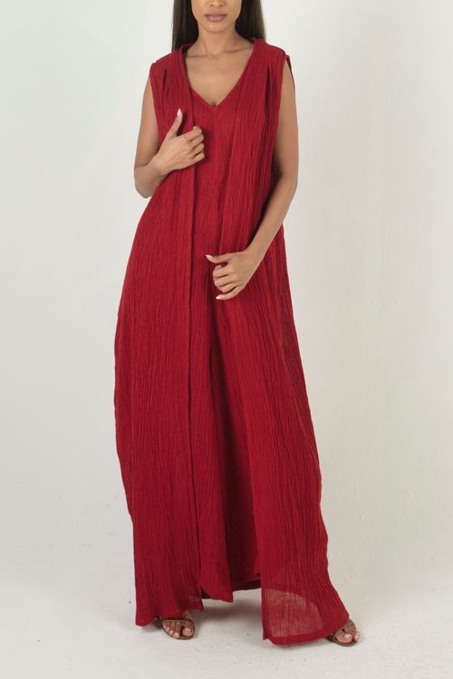 Red Linen Sleeveless With Jumpsuit