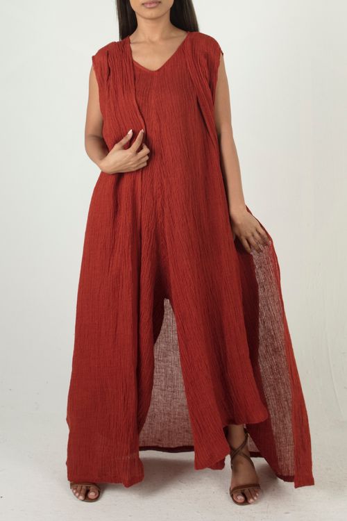 Terracot Linen Sleeveless With Jumpsuit