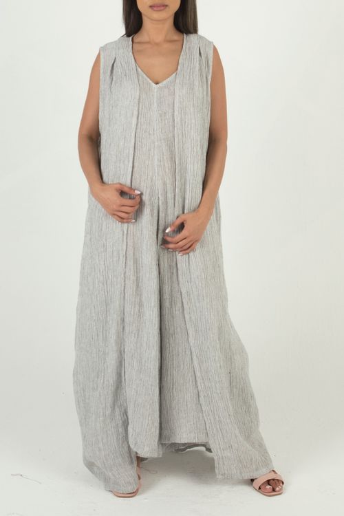 White Linen Sleeveless With Jumpsuit