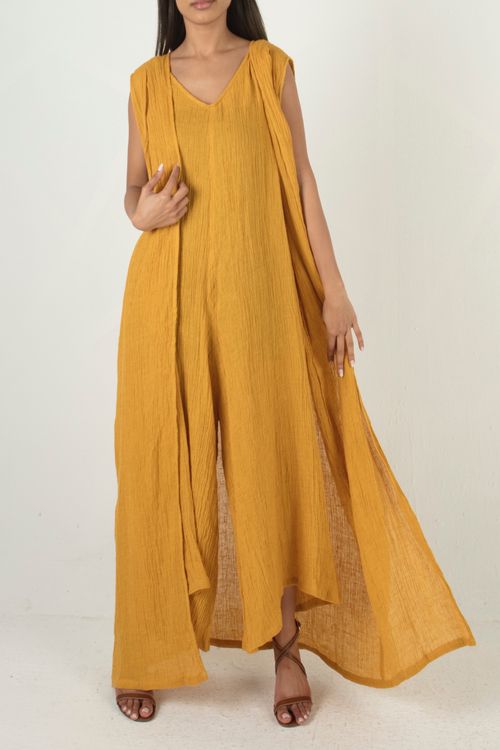 Yellow Linen Sleeveless With Jumpsuit